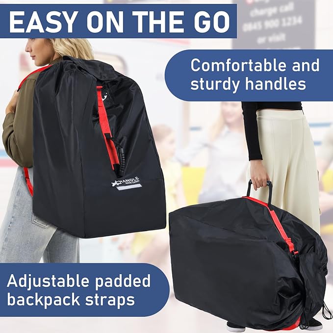 Car Seat Travel Bag for Airplane, Large Waterproof Car Seat Bags Fits Most Infant Car Seats, Convertible Car Seats, Booster Seats, Car Seat Bases, Adjustable Shoulder Strap