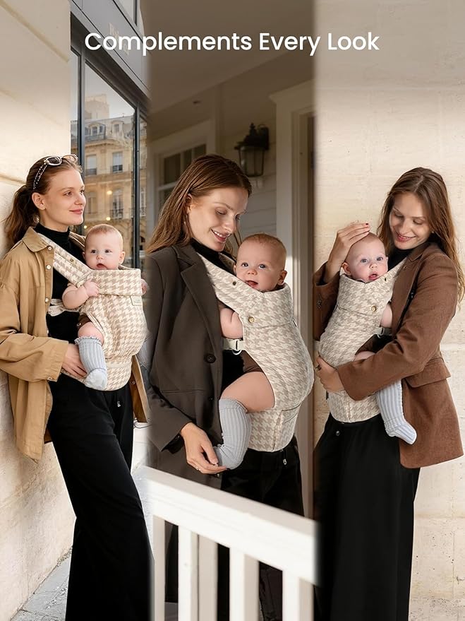 GROWNSY Baby Carrier Newborn to Toddler, Lightweight Ergonomic 7-44 lbs Newborn Carrier with Head Support, Easy to Wear Hands Free Infant Carrier for 0-36 Months, Beige Houndstooth