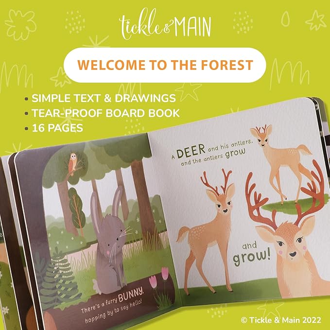 Tickle & Main Forest Animal Newborn Gift Set - 3-Piece, 26 x 29 in Cotton Swaddle Blanket - Plush Tree Rattle & Storybook