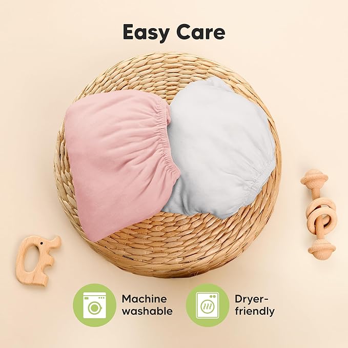 Pack and Play Sheets Fitted - 2-Pack Mini Crib Sheets for Pack N Play Mattress 38x26, Soft & Cozy, Neutral Toddler Playard Bedding, Snug Fitted Mini Baby Crib Mattress Cover Boy, Girl (Rose)