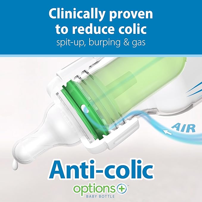 Dr. Brown's Natural Flow Anti-Colic Options+ Narrow Baby Bottle, Bear and Owl, 8 oz/250 mL, with Level 1 Slow Flow Nipple, BPA Free, 0m+, 2-Pack