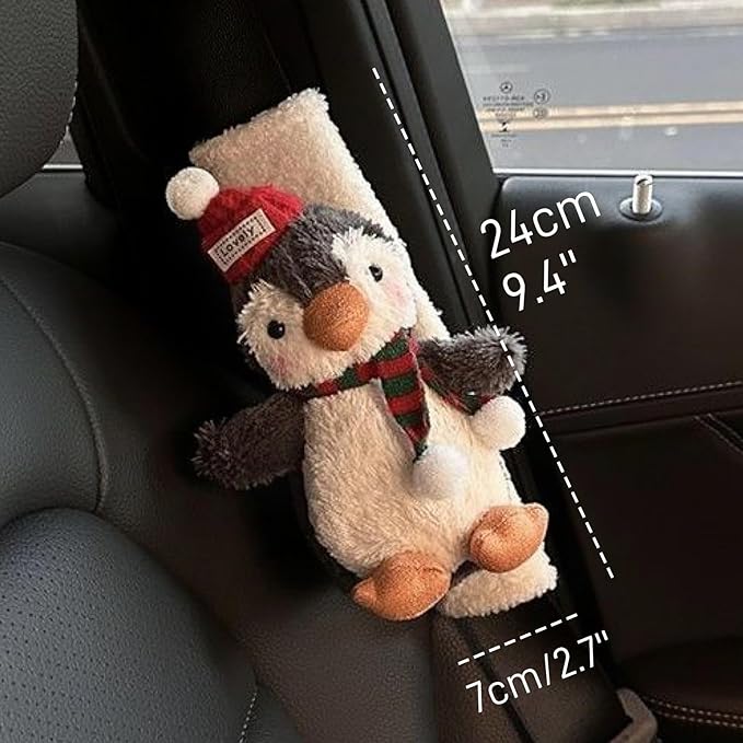 2 PCS Seat Belt Cover Pad, Cute Kawaii Animal Penguin Seatbelt Covers for Kids and Adults, Winter Plush Fluffy Soft Seat Belt Cover, Cartoon Seatbelt Cushion,Car Seat Strap Pads (G-Penguin)