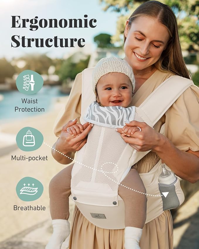 MOMTORY Baby Carrier, Baby Holder Carrier Newborn to Toddler - Ergonomic, Plus Size Friendly, Cozy and Breathable Baby Carrier with Hip seat for 7-50lbs