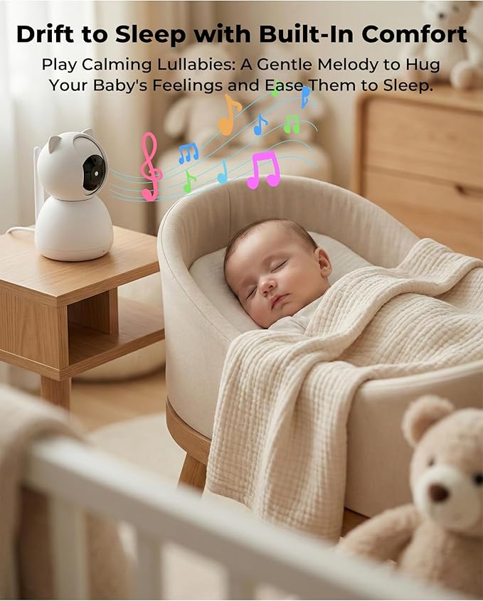 hazen No WiFi Baby Monitor with Camera and Audio, 5" Screen, 30-Hour Battery Life, Pan-Tilt-Zoom Camera, Night Vision, VOX, 2-Way Talk, 8 Lullabies, 1000ft Range, Baby Essentials, White