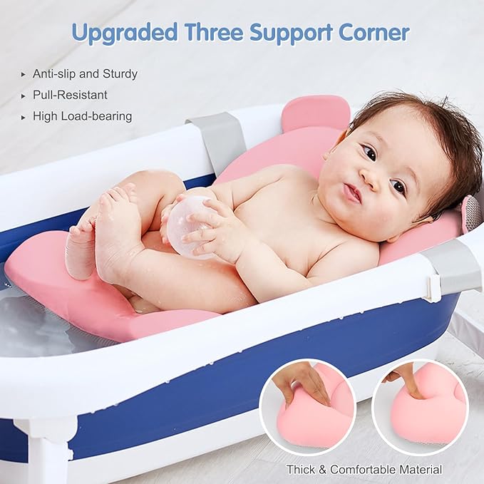 Colorlife Baby Bath Seat Support Net Infant Bathing Seat Support Mat, Comfortable Adjustable Non-Slip Three-Pointed Baby Shower Net Bathtub Sit Up Mesh for Newborn 0-12 Months-Pink(No Bathtub)