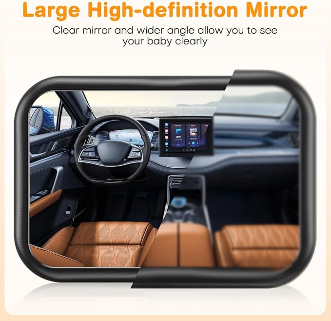 OMOTON Baby Car Mirror, Safety Car Mirror with Retractable Arm & Wide Crystal Rearview for Backseat, 360° Adjustable & Shatterproof, Easy Install Baby Essentials