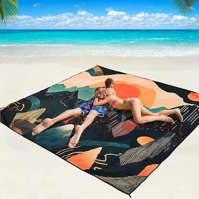 Beach Blanket Waterproof Sandproof Beach Mat 79" X 83"/10'x9'for 2-8 Adults Quick Drying Outdoor Picnic Mat Beach Accessories for Travel, Camping, Hiking