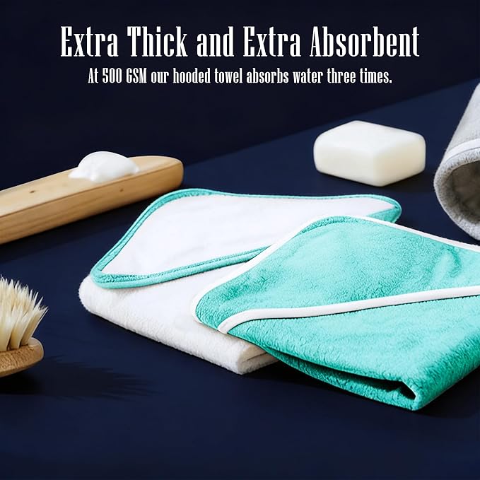 2 Pack Baby Bath Towel - Rayon Made from Bamboo, Ultra Soft Hooded Towels for Babies,Toddler,Infant - Newborn Essential -Perfect Baby Registry Gifts for Boy Girl (White and Malachite, 30 x 30 Inch)