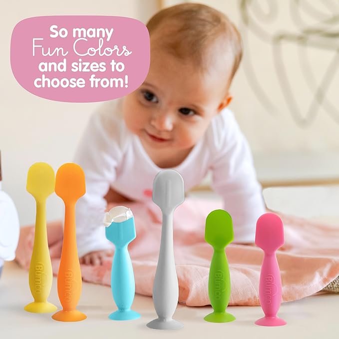 Bumco Baby Bum Brush + Mini Baby Diaper Cream Spatula with Case - BPA-Free Silicone Diaper Spatula with Suction Cup, Wipe-Clean, Mom-Invented Butt Paste Applicator (Gray & Blue)