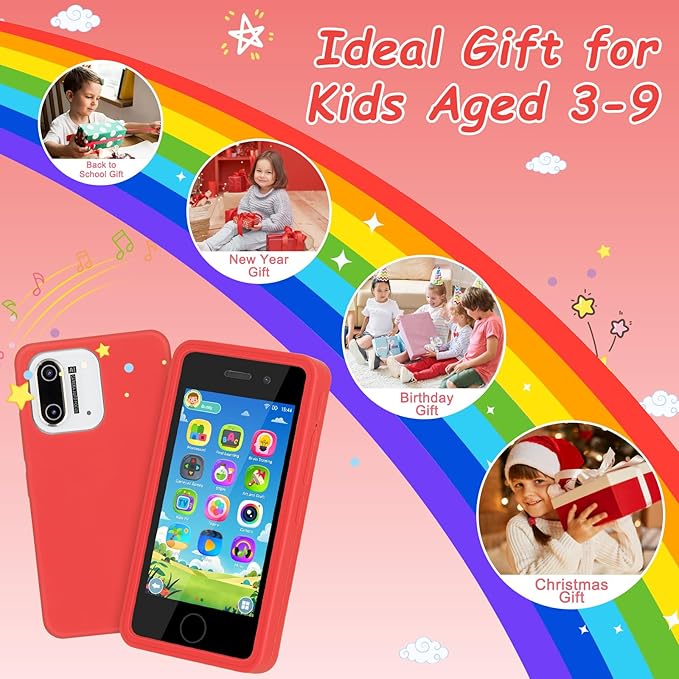 3.97" Touchscreen Kids Toys Smart Phone, Kids Phone with Games & Dual Camera, Toddler Toys Phone, Boys and Girls Learning Toy Phone for 3-9 Years Old (Red)