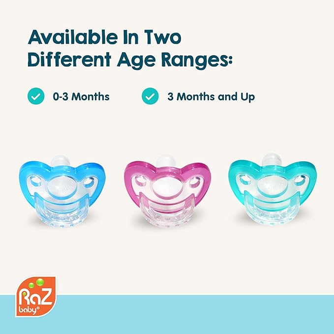 RaZbaby Jollypop Pacifier for Newborns & Up, USA Made, Natural Shaped Orthodontic Binky, Lovingly Shared in NICUs & Hospitals Worldwide, Medical-Grade 100% BPA-Free - 0-3 Months, 4 Pack - Teal