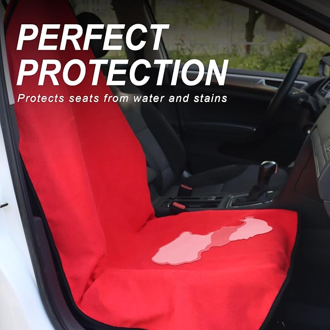 Sweat Towel Car Seat Cover Protector Front Seats for Gym Workout, Running, Swimming, Beach and Hiking, Waterproof Universal Seat Cover for Car, Truck, Van & SUV (Red, 1pcs Front Seat)