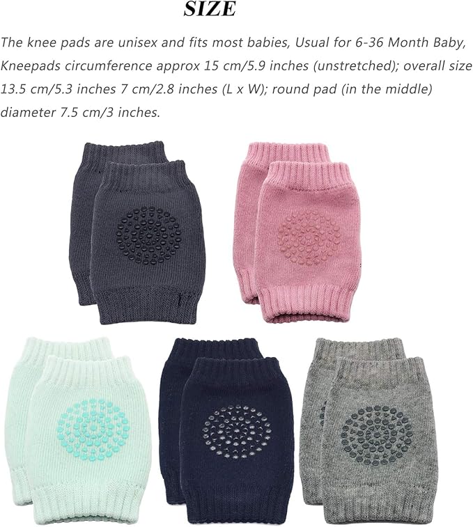 Baby Knee Pads, 5 Pairs Baby Crawling Anti-Slip Knee Pads,Unisex Baby Toddlers Elbow Kneepads Safety Protector Suitable for 0-36 Months