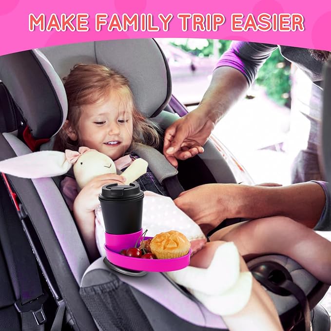Car Seat Tray - for Cup Holders in 2.5”-2.8”,Easily Expands Snack Tray Cup Holder Tray into 360° Cup & Travel Tray for Kids Car Seat, Booster, and Stroller (Pink)