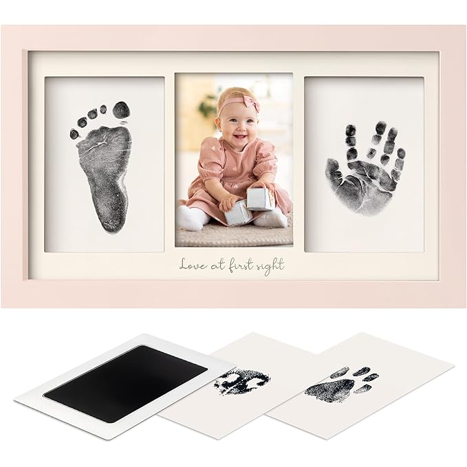 Inkless Hand and Footprint Kit, Boy, Girl, Newborn Keepsake - No Mess Ink Pad for Baby Handprint, Clean Touch Paw Print Kit for Dog Picture Frame, Personalized Baby Christmas Shower Gifts(Petal Pink)