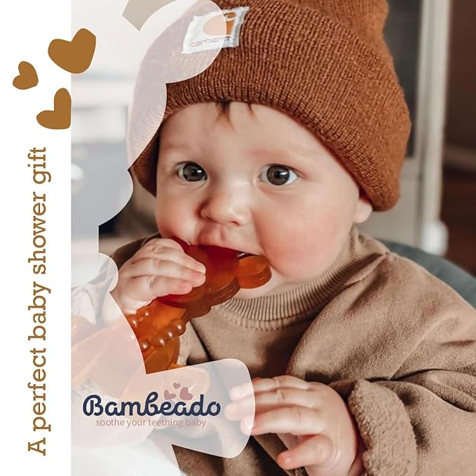 LittleBamber Baby Teething Toy – Natural Rubber Giraffe Teether for Babies 0-18 Months, BPA-Free, Textured Toy for Comfort and Oral Development