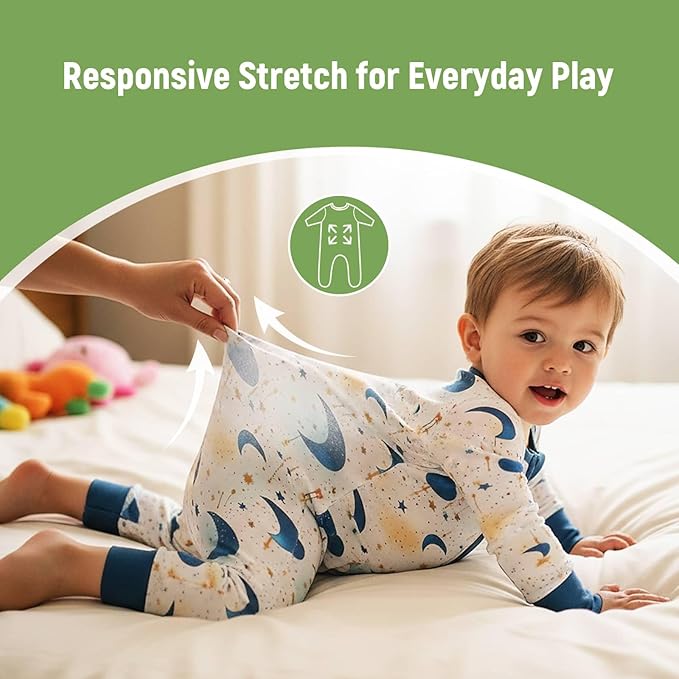 OPAWO Viscose from Bamboo Baby Pajamas Girl 2pack Mittens Cuff 2 Way Zipper Soft Footless Sleeper Baby Boy One-Piece Romper