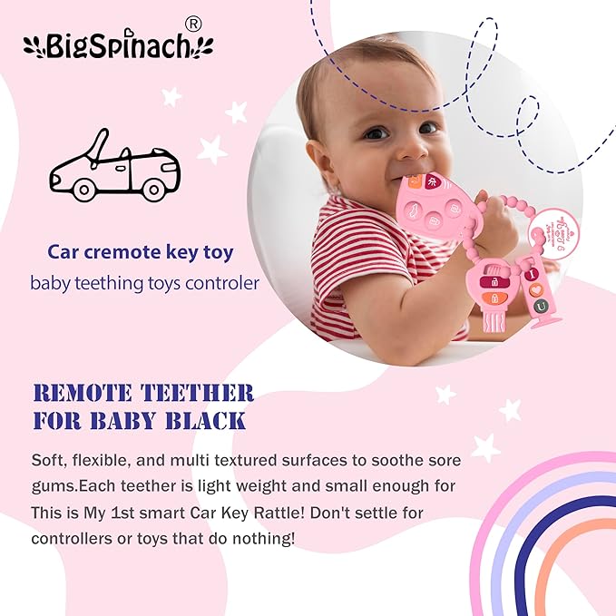 Baby Goth Teething Keys Toy 6-12M Pink Car Key Teether Combo Set