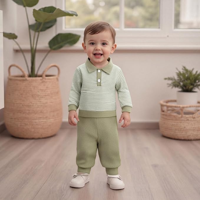 Baby Boy Toddler Fall Outfit Striped Sweatshirt Toddler Boy Winter Waffle Clothes 3 6 12 18 Months 2 3 T Pant Set