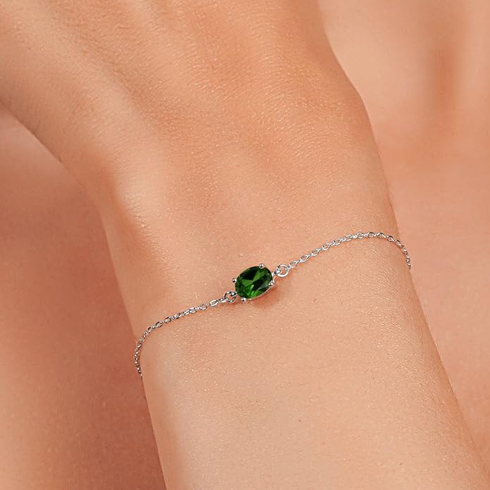 Gem Stone King 7X5MM Oval Gemstone Birthstone Solitaire Bracelet For Women | 925 Sterling Silver | Adjustable Bolo Bracelet For Women | Fine Jewelry Gifts for Her Mom Wife