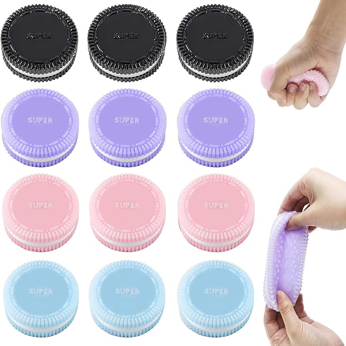 Sticky Cookie Squishies Fidget Toys Adults, Squeeze Toys Fidget Toys for Autism, Stress Balls for Adults Fidgets Birthday Easter Basket Stuffers(12 Pack Pink Black Green Purple)