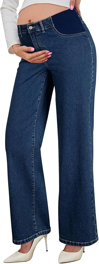 BLENCOT Maternity Jeans for Women High Waist Straight Leg Pregnancy Denim Pants with Pockets