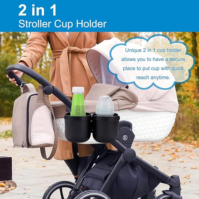 Accmor Stroller Cup Holder, Universal Cup Holder for Uppababy Nuna Doona Strollers, Double Bottle Holder for Stroller, Bike, Wheelchair, Walker, Scooter