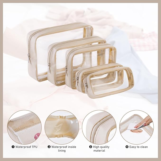 TSA Approved 5-Piece Diaper Bag Organizer Pouch Set Clear Waterproof TPU Kids Toiletry Storage Set Travel Packing Clutch Cube Bags for Baby Nursing