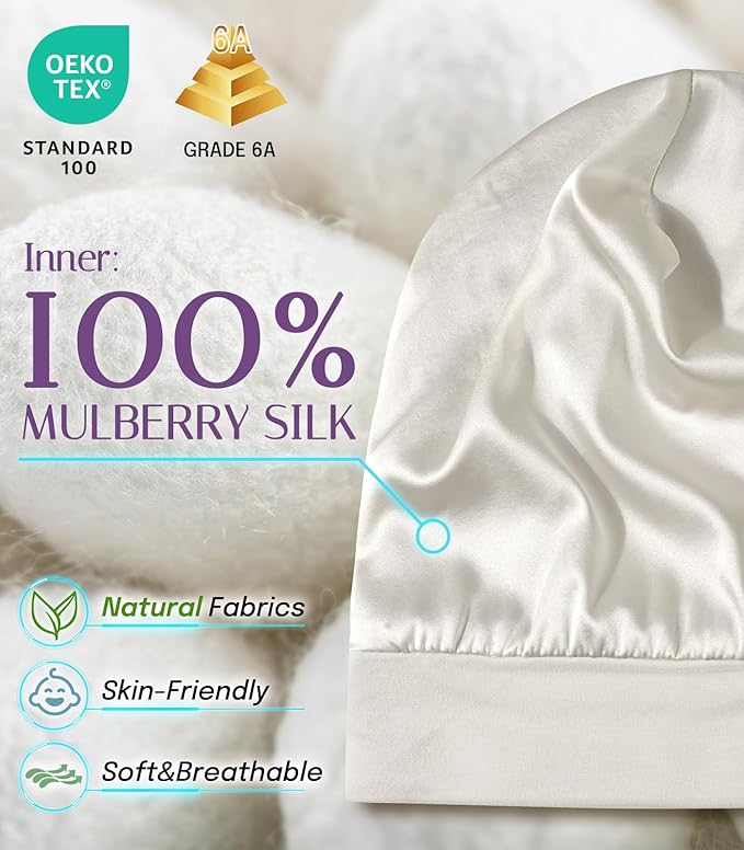 OLESILK Silk Baby Bonnet for 0-6 Months - 100% Mulberry Silk Toddler Hair Bonnet, Adjustable Night Cap for Sleeping