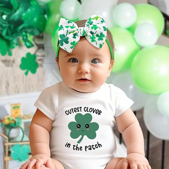 YanJie Baby Bows Nylon Green Bow Headbands for Infant Girls Shamrock Clover Headband Newborn Toddler Headband St Patricks Day Hair Accessories White