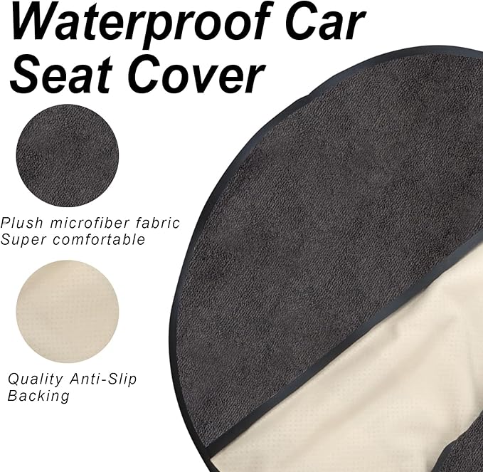 Sweat Towel Car Seat Cover Protector Front Seats for Gym Workout, Running, Swimming, Beach and Hiking, Waterproof Universal Seat Cover for Car, Truck, Van & SUV (Black, 1pcs Front Seat)