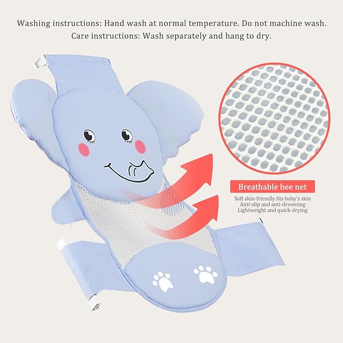 AIR&TREE Baby Bath Seat Support Net, Quick Drying, Adjustable, Comfortable, Non-Slip, Infant Bathtub Sling Shower Mesh for a Tub, with Safety Support Corners (Blue)