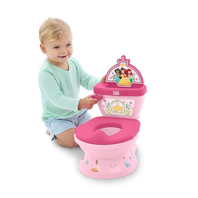 Bright Starts Disney Junior Princess My Size Potty Training Toilet, Toddler Potty Chair with Flushing & Cheering Sounds, Removable Seat with Splash Guard & Handles, Ages 18+ Months, Up to 50 lbs