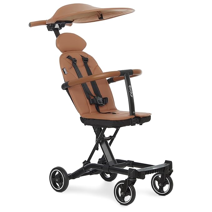 evolur Cruise Rider Stroller with Canopy, Lightweight Umbrella Stroller with Compact Fold, Easy to Carry Travel Stroller - Cognac