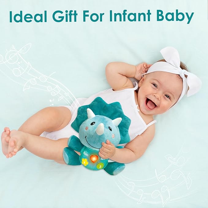 iPlay, iLearn Baby Dinosaur Musical Toys, Newborn Boys Gift, Soft Dino Plush Stuffed Animal, Infant Light Music Time, 1st Valentine's Easter Basket Stuffer 0 1 2 3 6 9 12 18 Month 1-3 Yrs Toddler Girl