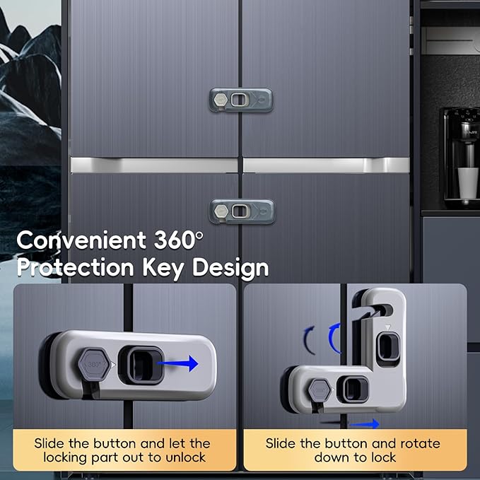 2-Pack Fridge Locks, Child Proof Refrigerator/Freezer Door Lock, Child Safety Cabinet Lock with Adhesive Pads -Freezer Latch to Keep Door Closed for Latches,Drawer,Closets,Oven (Clear-Blue)