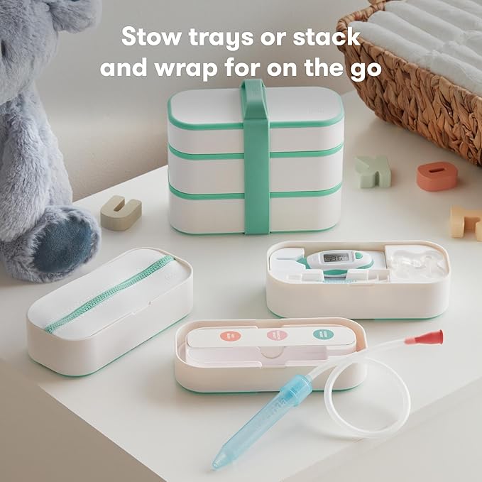 Frida Baby Mobile Medicine Cabinet Travel Kit, Set Baby Essentials Gift Set Includes NoseFrida Snotsucker, Rectal Thermometer, MediFrida Medicine Dispenser with Portable Carrying Case