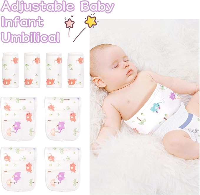4Pcs Baby Infant Umbilical Cord Belly Bands Cartoon Cotton Soft Baby Belly Belt, Adjustable Newborn Belly Button Wrap, Baby Tummy Wrap for Protection, Baby Gifts for 0 to 12 Months(Elephant)