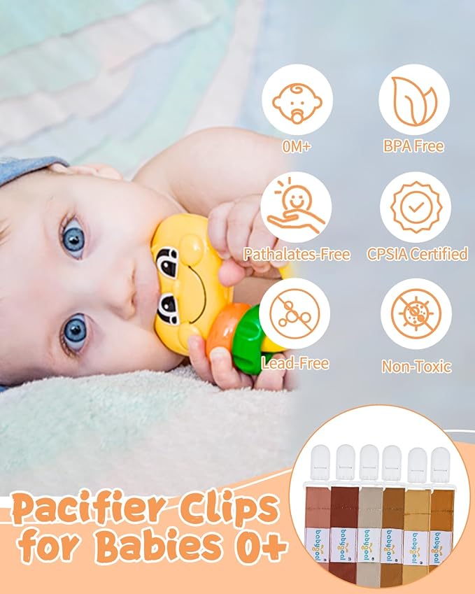 babygoal Neutral Pacifier Clips, 6 Pack Binky Paci Holder Leashes Fits for Most Pacifiers and Binkies