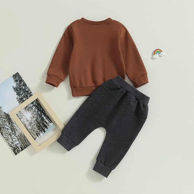 Toddler Baby Boy Fall Outfit Crewneck Long Sleeve Sweatshirt Tops Elastic Pants Jogger Cute Newborn Winter Clolthes Set