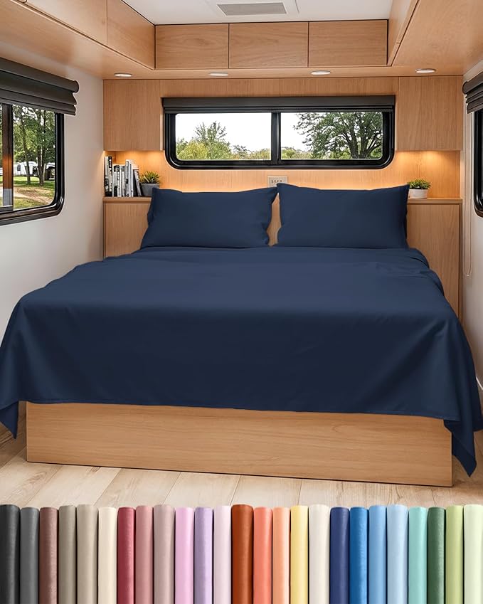 Short Queen RV Size 4 Piece Sheet Set - Comfy Breathable & Cooling Bed Sheets Set - Hotel Luxury Bedding for Women, Men, Kids, Teens, Boys & Girls - Deep Pockets & Ultra-Soft - Oeko-Tex - Navy Blue