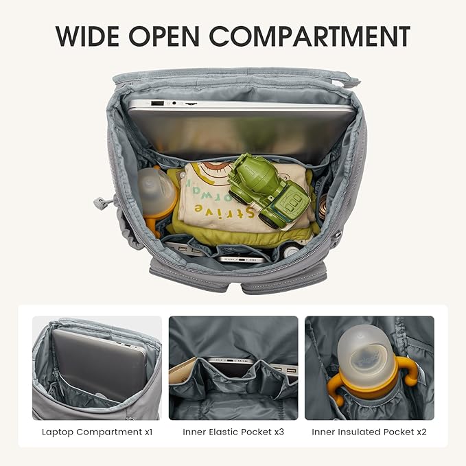 G4Free Diaper Bag Backpack for Moms Dads Travel Baby Bag with Pacifier Case & Insulated Pockets,Grey