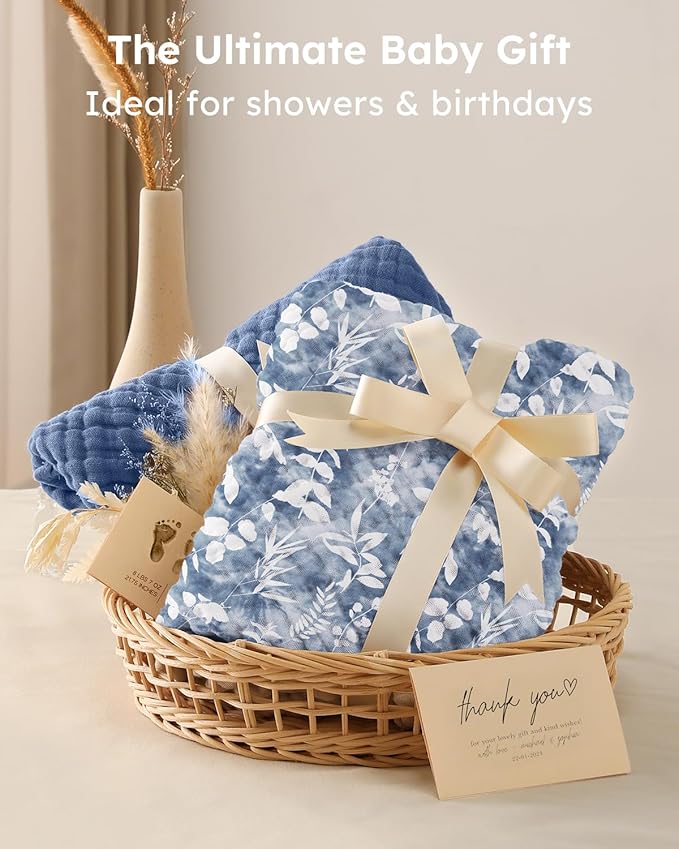 Yoofoss Hooded Baby Towels for Newborn 2 Pack 100% Muslin Organic Cotton Baby Bath Towel with Hood for Babies, Infant, Toddler and Kids, Large 32x32Inch, Soft and Absorbent Newborn Essential