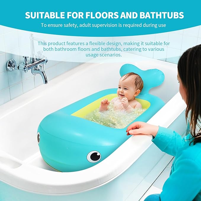 Inflatable Baby Bathtub in Whale | Portable Travel Baby Bathtub for Infants | Lightweight, Leakproof, and Foldable Baby Bath | Ideal for Travel and Home