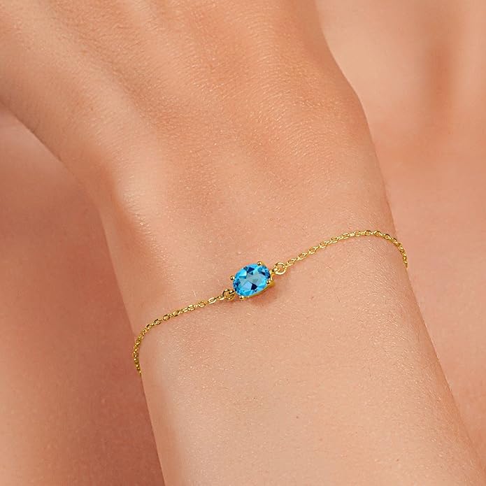 Gem Stone King 7X5MM Oval Gemstone Birthstone Solitaire Bracelet For Women | 925 Sterling Silver | Adjustable Bolo Bracelet For Women | Fine Jewelry Gifts for Her Mom Wife