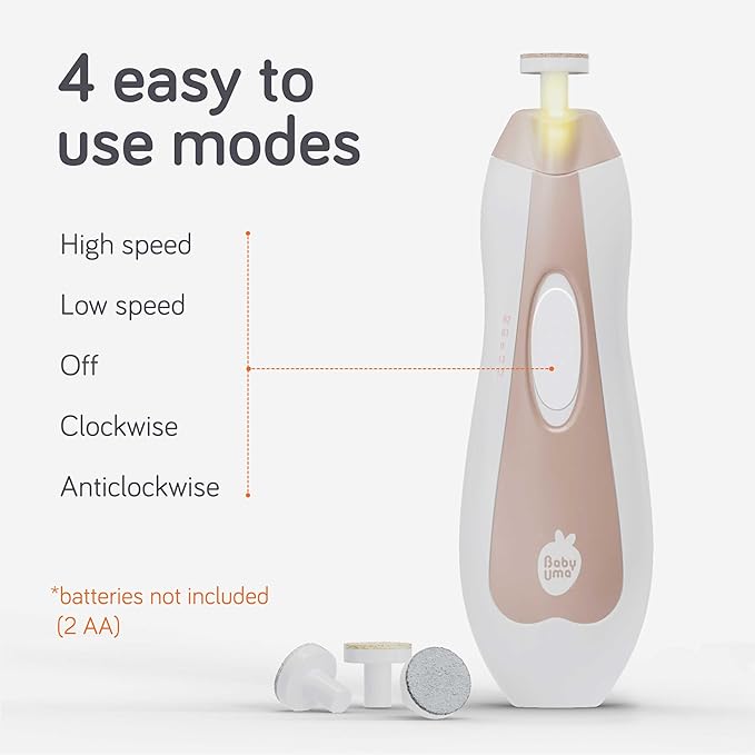 Baby Uma LED Baby Nail Trimmer Electric - Auto-Safety Stop Baby Nail Clippers, Bi-Directional Electric Baby Nail File with 2 Speeds & 6 Filing Discs, Newborn Essentials (+ Travel Case)