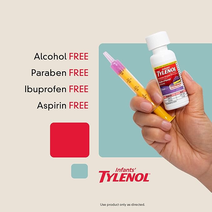 Infants' Tylenol Oral Suspension Liquid Medicine with Acetaminophen, Baby Fever Reducer & Pain Reliever for Minor Aches & Pains, Sore Throat, Headache & Toothache, Grape Flavor, 1 fl. Oz