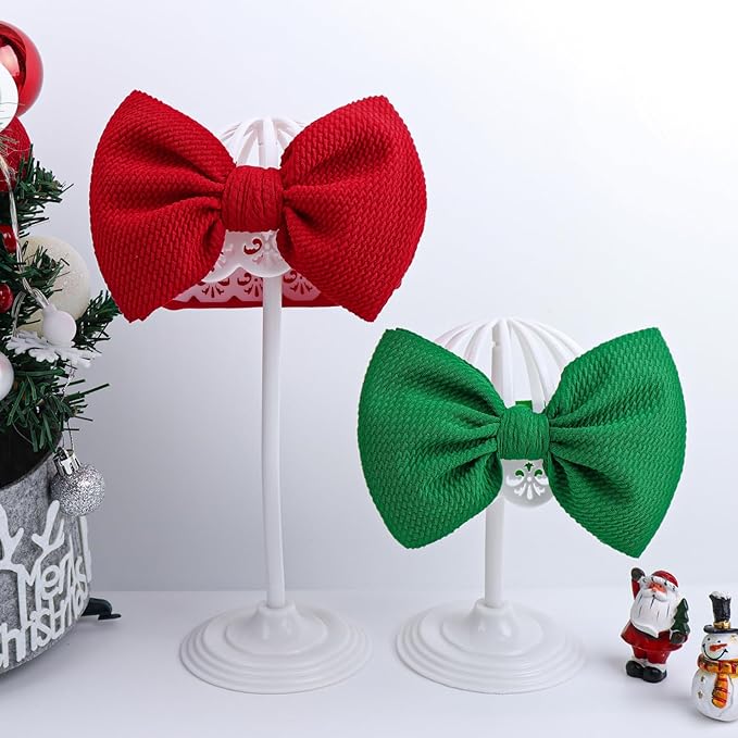 YanJie Baby Headbands, Red Hair Bow and Green Elastic Nylon Hairbands for Newborns and Infants, 2Pcs