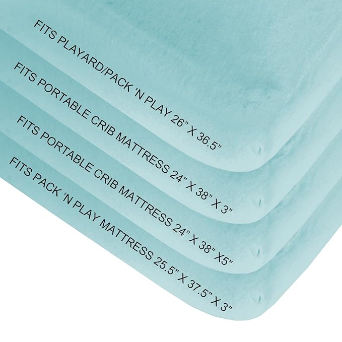 Biloban Pack and Play Sheets Fitted, 2 Pack Pack and Play Sheet Fits for Graco Pack n Play Mattress, Neutral Playard Sheets for Baby Boys and Girl, White & Aqua