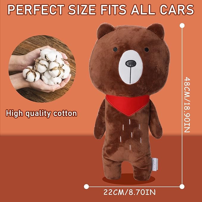 Seat Belt Cover Pillow for Kids, Car Seatbelt Cushion Shoulder Neck Support Protector Pad, Soft Stuffed Plush Travel Vehicle Safety Belts Strap Pillow for Boys and Girls Headrest (Bear)